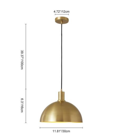 HUOKU Kateo 1-Light Brass Mid-Century Metal Shaded Dome Pendant