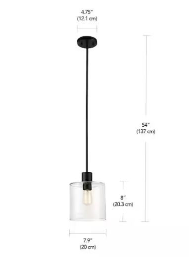 Hampton Bay Sutton Place 1-Light Matte Black Pendant