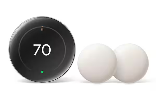 Google Nest Learning Thermostat (4th Gen) with Nest Temperature Sensor (2nd Gen) 2-Pack - Polished Obsidian