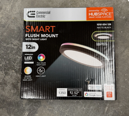 Commercial Electric 12 in. Smart CCT & RGB LED Matte Black Flush Mount Light