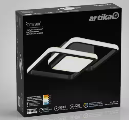 Artika Romeson 11 in. 1 Light Black 5CCT Integrated Selectable LED Flush Mount Ceiling Light