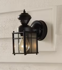 Hampton Bay Bayside 9.5 in. 1-Light Farmhouse Matte Black Motion Sensing Outdoor Wall Light Lantern Sconce with Clear Glass Shade