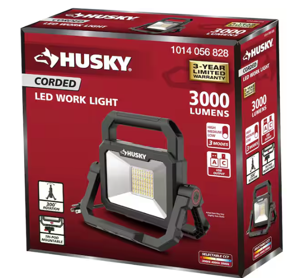 Husky 3000 Lumen LED Portable Corded Work Light