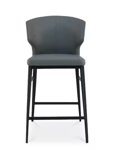 NADAAL STUDIOS Lyra 26 in. Grey Vegan Leather Upholstered Counter Stool with Steel Base