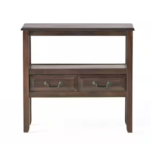 Noble House Ramsey Mahogany Brown Acacia Wood Console Table with Drawers and Shelf