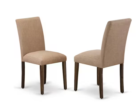 East West Furniture Jacobean, Parson Kitchen Chairs - Light Sable Linen Fabric Padded Dining Chairs, Set Of 2