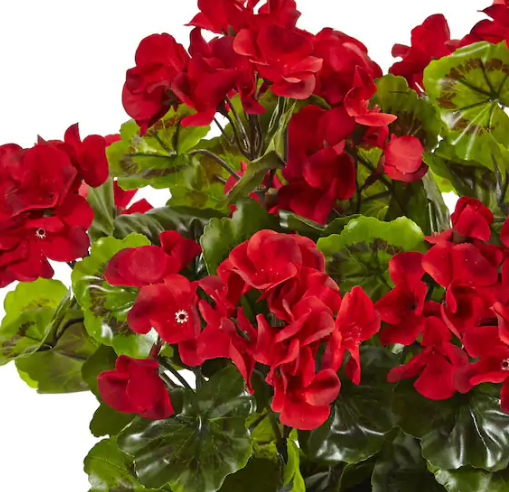 Nearly Natural Artificial Indoor/Outdoor UV Resistant Red Geranium Silk Plant in Rectangular Planter