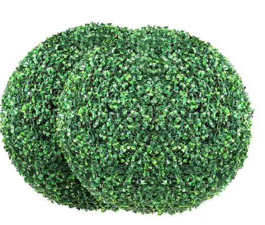 VEVOR Artificial Topiaries Boxwood Trees 16 in. Green Artificial Boxwood Topiaries Without Containers Ball-Shape Plant, (2Pcs)
