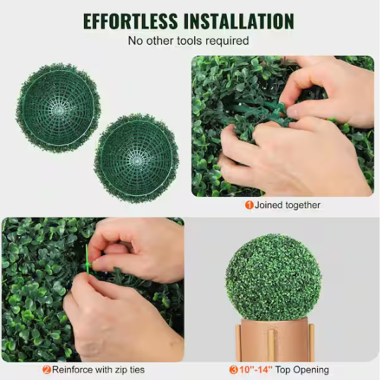 VEVOR Artificial Topiaries Boxwood Trees 16 in. Green Artificial Boxwood Topiaries Without Containers Ball-Shape Plant, (2Pcs)