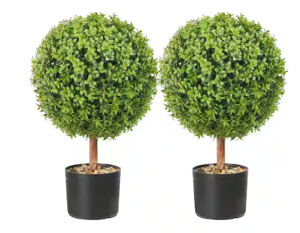 VEVOR Artificial Topiaries Boxwood Trees 22 in. Green Artificial Boxwood Topiaries With Containers Ball-Shape Plant, (2-Piece)
