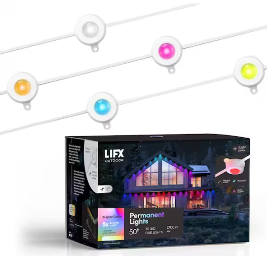 LIFX 30-Light 50 ft. Outdoor Plug-In RGBW Integrated LED Smart Wi-Fi Permanent String-Light, Works w Alexa/Hey Google/HomeKit