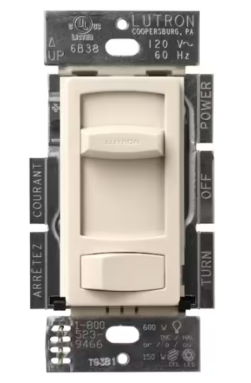 Lutron Skylark Contour LED+ Dimmer Switch for LED Bulbs, 150-Watt/Single-Pole or 3-Way, Light Almond (CTCL-153PDH-LA)