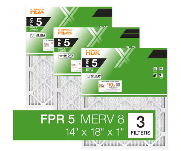 HDX- 14 in. x 18 in. x 1 in. Standard Pleated Furnace Air Filter FPR 5, MERV 8 (3-Pack)