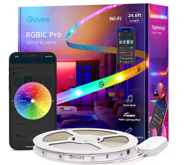 Govee RGBIC Pro 24.6 ft. Smart Color Changing Plug-In Integrated LED White Tape Wi-Fi Enabled Strip Light (1-Strip)