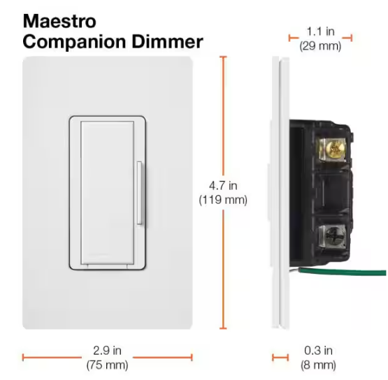 Lutron Maestro Companion Multi-Location Dimmer Switch, Only for Use with Maestro LED+ Dimmer, White (MA-RR-WH)