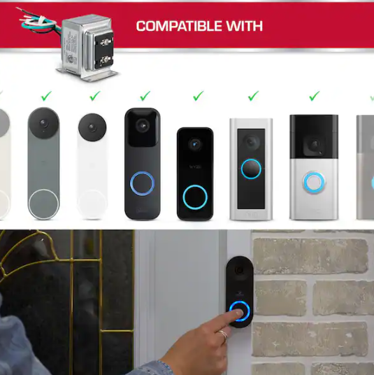 Defiant Wired 16VAC/30VA Doorbell Transformer, Compatible with Most Video Doorbells