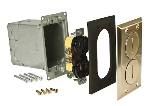 RACO 3-1/4 in. L x 5-1/4 in. W x 4-3/4 in. H Steel Brass 1-Gang Rectangular Floor Box Kit, 1-Pack