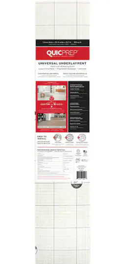 100 sq. ft. 3.9 ft. x 25.7 ft. x 0.059 in. Universal Underlayment for QuicTile, Vinyl Plank, Laminate, Eng Hardwood