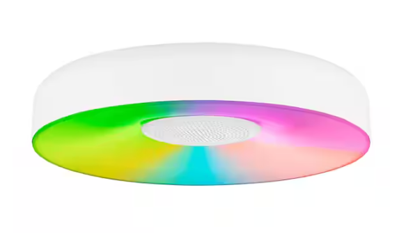 Commercial Electric 13 in. White Smart Gradient Light Flush Mount with Bluetooth Speaker Powered by Hubspace