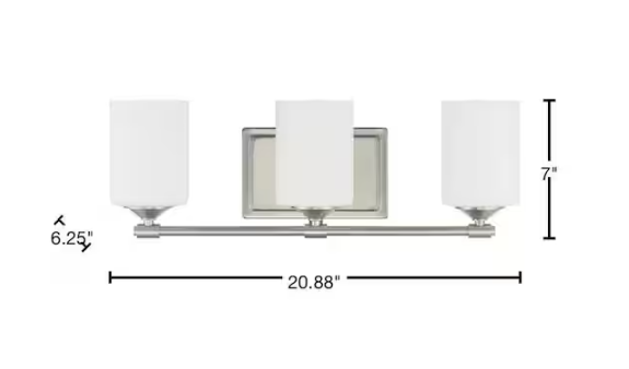 Hampton Bay Darlington 20.88 in. 3-Light Brushed Nickel Vanity Light with Frosted Opal Glass Shades