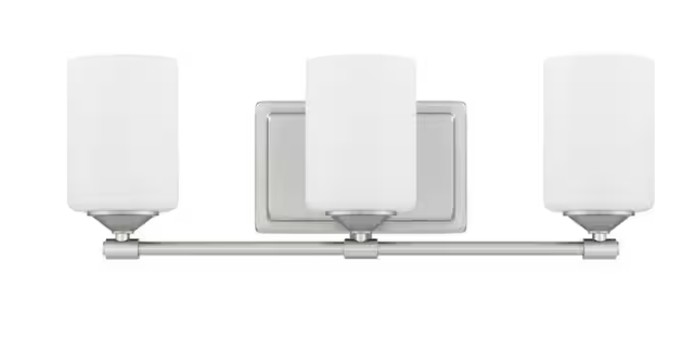 Hampton Bay Darlington 20.88 in. 3-Light Brushed Nickel Vanity Light with Frosted Opal Glass Shades