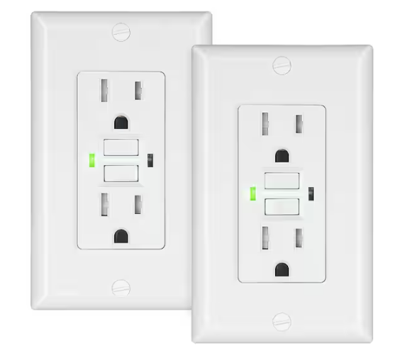 DEWENWILS White 15 Amp Tamper Resistant GFCI Outlet Receptacle with LED Indicator, Decorative Wallplate Included (2-Pack)