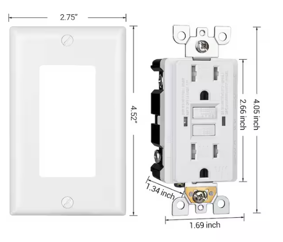 DEWENWILS White 15 Amp Tamper Resistant GFCI Outlet Receptacle with LED Indicator, Decorative Wallplate Included (2-Pack)