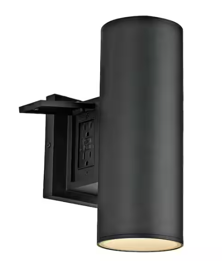 Home Decorators Collection Turrill 13.39 in. Matte Black Cylinder Outdoor Wall Light Porch Sconce