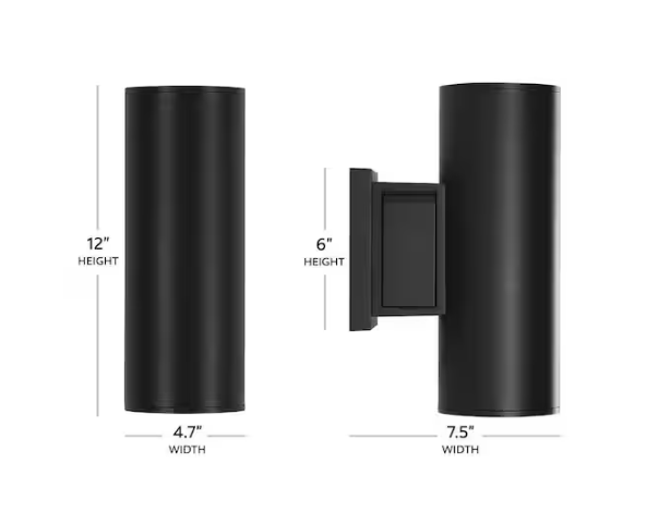 Home Decorators Collection Turrill 13.39 in. Matte Black Cylinder Outdoor Wall Light Porch Sconce