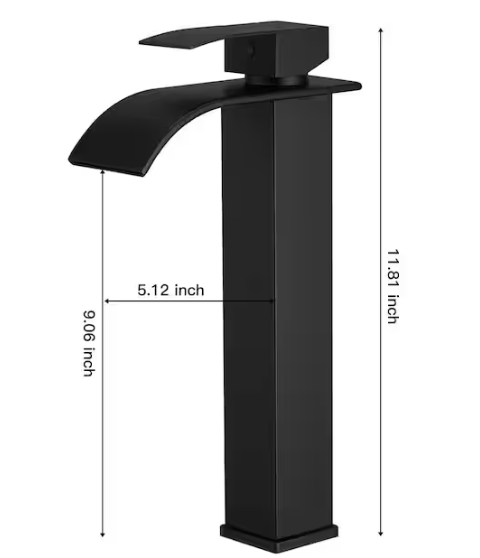 BWE Waterfall Single Hole Single Handle Tall Bathroom Vessel Sink Faucet With Supply Hose in Matte Black