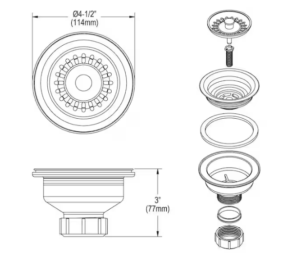 Elkay Polymer Drain Fitting for 3-1/2 in. Sink Drain Opening in Black