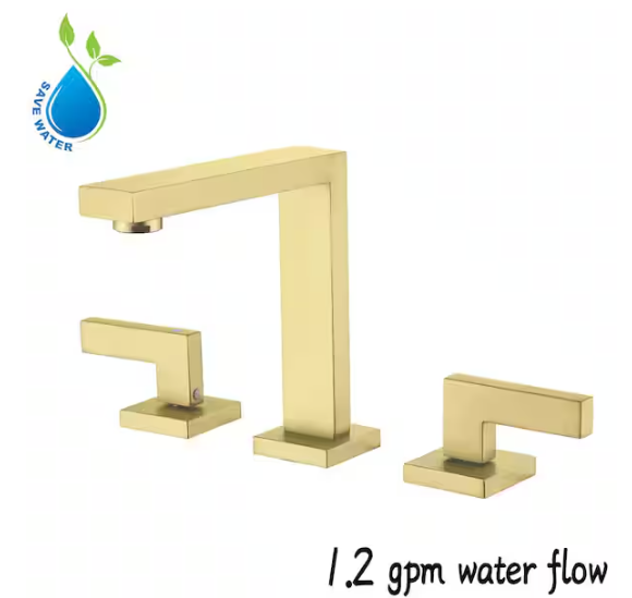 UKISHIRO 8 in. Widespread Double Handles High Arc Bathroom Sink Faucet in Brushed Gold Supply Line Included
