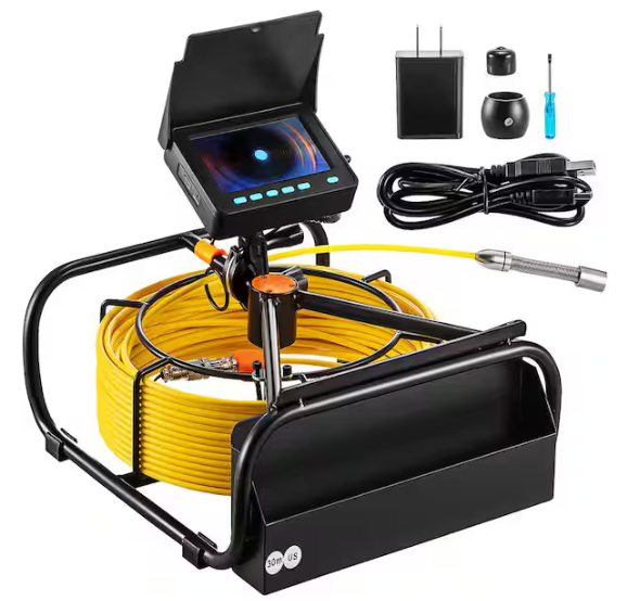 VEVOR Sewer Pipe Camera 4.3 in. LCD Monitor Screen Sewer Camera 98.4 ft. Cable Duct IP68 with Battery DVR Function