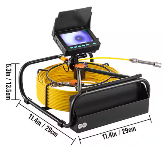 VEVOR Sewer Pipe Camera 4.3 in. LCD Monitor Screen Sewer Camera 98.4 ft. Cable Duct IP68 with Battery DVR Function
