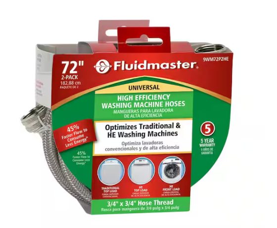 Fluidmaster Universal 3/4 in. x 6 ft. Stainless Steel High Efficiency Washing Machine Hose (2-Pack)