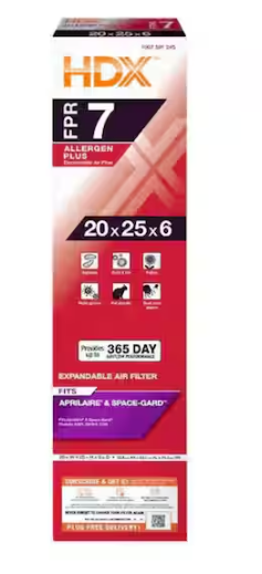HDX 20 in. x 25 in. x 6 in. AprilAire and Space-Gard Replacement Pleated Air Filter (without Frame) FPR 7, MERV 10