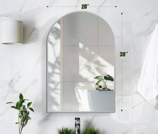 Modern 20 in. W x 30 in. H Arched Framed Wall Bathroom Vanity Mirror in Silver for Bathroom, Living Room