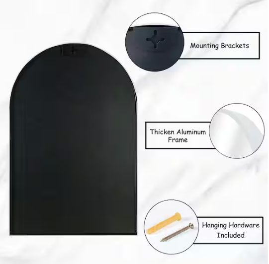 Modern 20 in. W x 30 in. H Arched Framed Wall Bathroom Vanity Mirror in Silver for Bathroom, Living Room