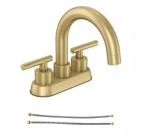 Cartway 4 in. Centerset 2-Handle High-Arc Bathroom Faucet and 2-Piece Extra Hose in Matte Gold (2-Pack)