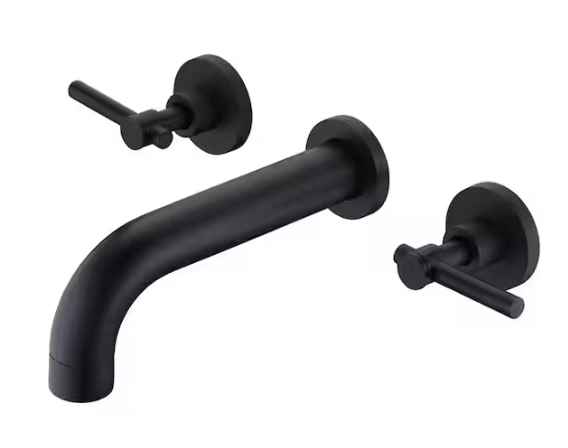 SUMERAIN Contemporary Double Handle Wall Mount Roman Tub Faucet with Solid Brass Valve in Matte Black