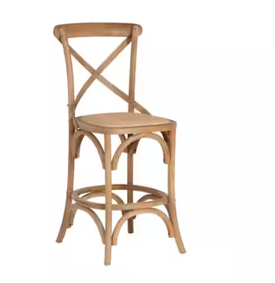 Linon Home Decor Posy 41.25 in. H Graywash High Back Wood Counter Height Bar Stool with Rattan Seat