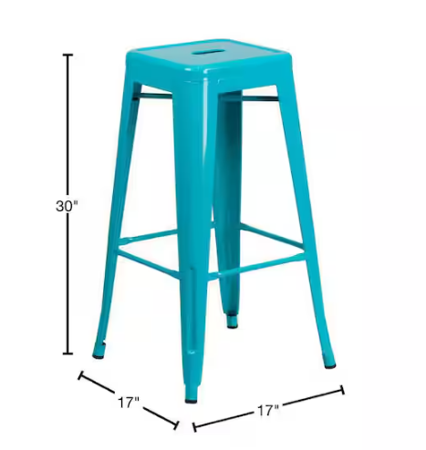 Flash Furniture 30 in. Crystal Blue Metal Bar Stool
