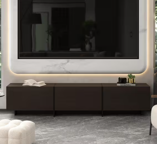 FUFU&GAGA Brown and Black Wooden TV Console Table, TV Stand, Entertainment Center Fits TV's up to 75 in. with 3-Doors, 3-Shelves