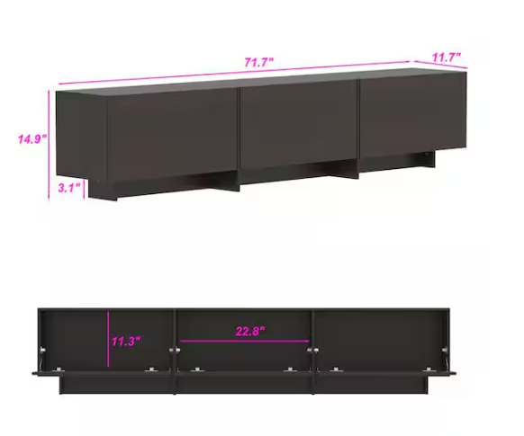 FUFU&GAGA Brown and Black Wooden TV Console Table, TV Stand, Entertainment Center Fits TV's up to 75 in. with 3-Doors, 3-Shelves