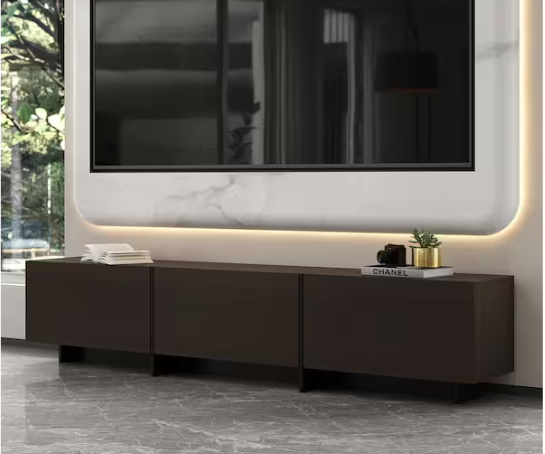 FUFU&GAGA Brown and Black Wooden TV Console Table, TV Stand, Entertainment Center Fits TV's up to 75 in. with 3-Doors, 3-Shelves