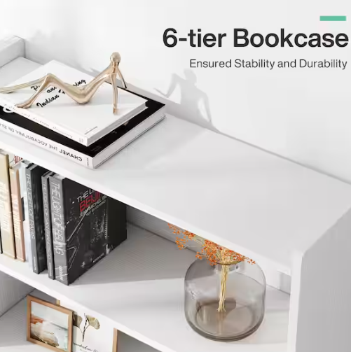 BYBLIGHT Eulas 72 in. Tall White Wood 5-Shelf Standard Bookcase and Bookshelves, Floor Standing Library Bookcase for Home Office