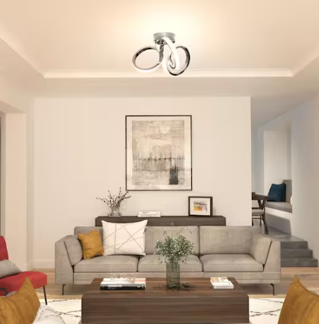 Artika Swirl 13 in. 1-Light Modern Chrome Integrated LED Flush Mount Ceiling Light Fixture for Kitchen or Bedroom