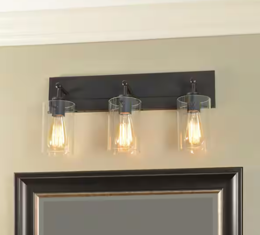 Hampton Bay Regan 21 in. 3-Light Espresso Bronze Vanity Light with Clear Glass Shades