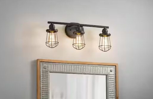 Hampton Bay Southbourne 22 in.3-Light Matte Black Vanity Light with Open Steel Cage Frame