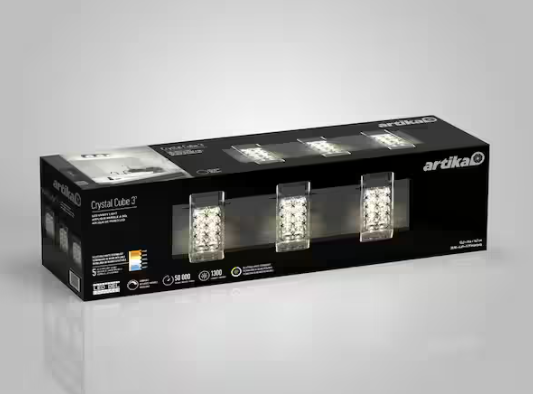 Artika Crystal Cube 20 in. 3 Light Matte Black Modern Integrated LED 5 CCT Vanity Light Bar for Bathroom